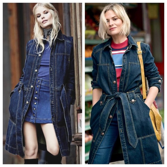 FREE PEOPLE NWT Belted Dark Blue Denim Jacket Coat — Small